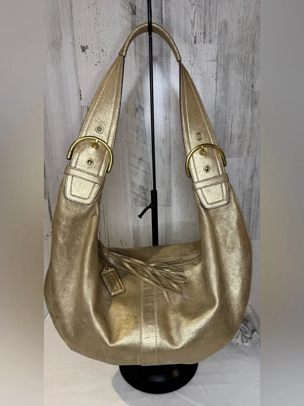 *Coach SoHo Hobo Tortilla Bag Gold Metalic Goat Suede Vintage 2005 9757